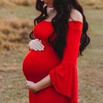 #4 Maternity Retro Off Shoulder Flare Sleeves Mermaid Gown Maxi PhotographyDress Red Size undefined Photo 8