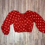 Maeve  by Anthropologie Popplin Bubble Blouse Polka Dot Shirt Pink Red X Small Photo 2