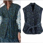 ZARA  quilted floral vest tie ditsy waistcoat jacket print adjustable padded Photo 2