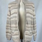 L.L.Bean Striped Knit Full Zip Cardigan Sweater Women Large Beige Coastal Grandma Photo 3