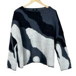 VICI Sweater Womens S Gray Black Fuzzy Abstract Boxy Boat Neck Artsy Indie 90s Photo 1