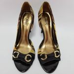 Carlos Santana Miracle Dorsay Open Toe High Heels Gold Accent Shoes Size 7.5 M Black Photo 3