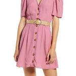 Something Navy Button Pleated Short Sleeve Flared Mini Dress In Dusty Pink Small Photo 7