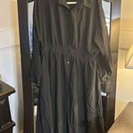 NEW Collar Neck High Waist Flared Button Down Maxi Shirt Dress XL Black Photo 2