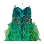FIESTA Emerald Green Peacock High Low Ruffled Gown Dress Sequin Bling Glam Sz L Size L Photo 9