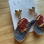 Leith Cowboy Hat Rhinestone Drop Earrings - Red/Blue/Gold Tone - NWT Photo 3
