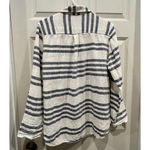 Ellen Tracy  Button Popover Blouse Womens  100% Linen Blue White‎ Striped Large Photo 4