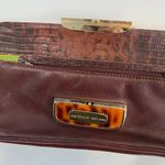Antonio Melani  NWT Brown Leather Clutch With Tortoise Clasp Green Lining Photo 3