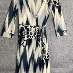 Old Navy XS Wrap Dress Black Gray Ikat Print Long Sleeve Midi Lightweight Fall Photo 0