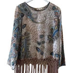 I& N Millenium Bohemian Neutral Multicolor Fringe Keyhole Crewneck SZ L #1290 Brown Size L Photo 0