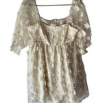 Audrey Parks Francesca’s Puff Sleeve Floral Mini Dress M Babydoll Cottagecore White Size M Photo 0