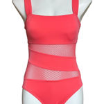 Carmen Marc Valvo  Swimwear One Piece Asymmetric Mesh Cutout Pink 8 Photo 0