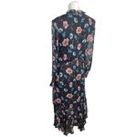 Intermix  Vera 100% Silk Black Floral Long Sleeve V-Neck Midi High Low Dress Sz 0 Photo 1