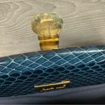 Judith Leiber Python Evening Bag medium clutch cross body purse blue w/ clasp Photo 8