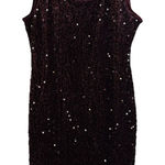 Nina Leonard Velvet Sequin Sheath Dress Burgundy Purple Size L Party Holiday Stretch Date‎ Photo 0