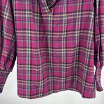 Entro  Pink plaid puff sleeve popover top ruffle fall oversized M cotton casual Photo 3