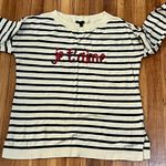 Talbots  Sweater Pullover Jumper Medium Sequins Je t'aime Striped Womens Ivory Photo 5