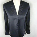 Olivaceous  Women’s Charcoal Gray Satin Blouse Size S Lightweight‎ Casual Office Photo 7