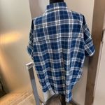Madewell  Half Sleeve Blue White Plaid Button Front‎ Oversize Flowy Blouse Top L Photo 2