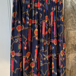 Vintage Military Medal Print Navy Blue Pleated Women's Midi Skirt Size 8 Photo 0