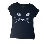 Wound Up Women’s juniors Black Cat Face spooky short sleeve Tee Photo 0
