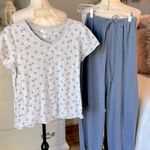 Pajama Set Jockey Cotton Short Sleeve V Neck Top M Drawstring Pants Gray Blue XS Size undefined Photo 0