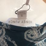 Honey Punch  blue patterned v neck ruffled blouse Photo 4