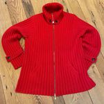 Carlisle  Vtg Heavy Ribbed Merino Wool Red Cowl Neck Button Zip Cardigan Jacket L Photo 0