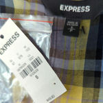 EXPRESS Yellow & Blue Plaid V-Neck Button Peplum Top Small Photo 5