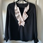 J.Crew Women’s Black & Blush Pink Ruffle V-Neck Long Sleeve Top Size Small Photo 11