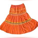 Compliments Vintage Y2K Orange Lace Ribbon Hippie Boho Gypsy Tiered Skirt Size L Photo 0