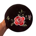 Round Black Floral Purse with Leather Strap Photo 3