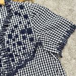 J.Crew Embroidered Indigo Crinkled Gingham Short Sleeve Navy White Top Cotton XS Photo 7
