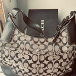 Coach  Purse Gray Black Leather Canvas Shoulder Bag Photo 12