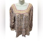 American Eagle  Peasant Cottagecore Floral Blouse Tunic Top Sz S Pink Peplum AEO Photo 1