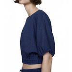 Mango  Cotton Top with Puffed Sleeves Night Blue NWT Large Photo 4