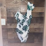 Hilor One Shoulder Palm Leaf One Piece Swimsuit, NWT White Size 14 Photo 1