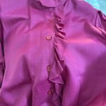 Vintage Carry Back LTD 100% Silk Ruffle Blouse Mock Neck Long Sleeve Top Sz 3/4 Red Photo 2