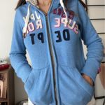 Superdry Full Zip Hoodie Sherpa Lined Spell Out Graphic Blue Medium Photo 2