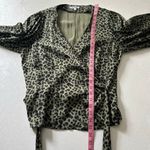 Good American Leopard Wrap Top Olive Green | Long Sleeve V-Neck Blouse | Size 4 Photo 5