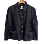 J Jill Womens Linen Button Up Jacket Sz MP Minimalist Capsule Wardrobe Lagenlook Black Photo 0