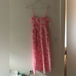 Selfie Leslie NWT Serif Ruffle Trim Split Maxi Dress in Pink Floral Size Medium Photo 7