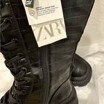 ZARA Black Crocodile-Pattern Lace-Up Boots NWT Photo 7