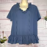 Umgee  Dusty Blue Ruffle Hem Boutique Blouse | Women’s Large Photo 0