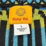 Ruby Rd Cardigan Womens Large Black Yellow Green Aztec Pattern USA Sweater VTG Blue Photo 5