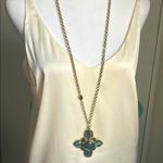 Chico's Chico’s Vintage Green Black Stone Cross Pendant Gold Tone Long Chain Necklace Photo 1