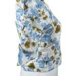 Joie  100% Linen Blue Floral Shirred Sleeve Blouse Top Small Photo 8