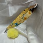 Handmade  Yellow and Blue Floral Wristlet Keychain with Yellow Pompom Photo 1