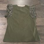 Anthropologie NWT  Lurex Ruffle Sleeve Olive Ribbed Knit Top Sz L Photo 8