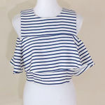 J.O.A. white blue striped croptop cold shoulder Large Photo 0